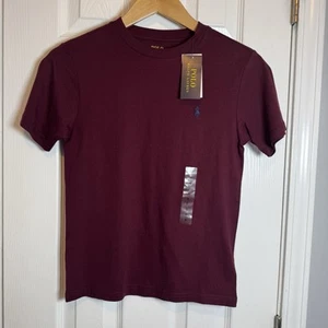 Polo Ralph Lauren T-Shirt Youth Small 8 Maroon Boy Blue Small Pony Logo Preppy - Picture 1 of 7