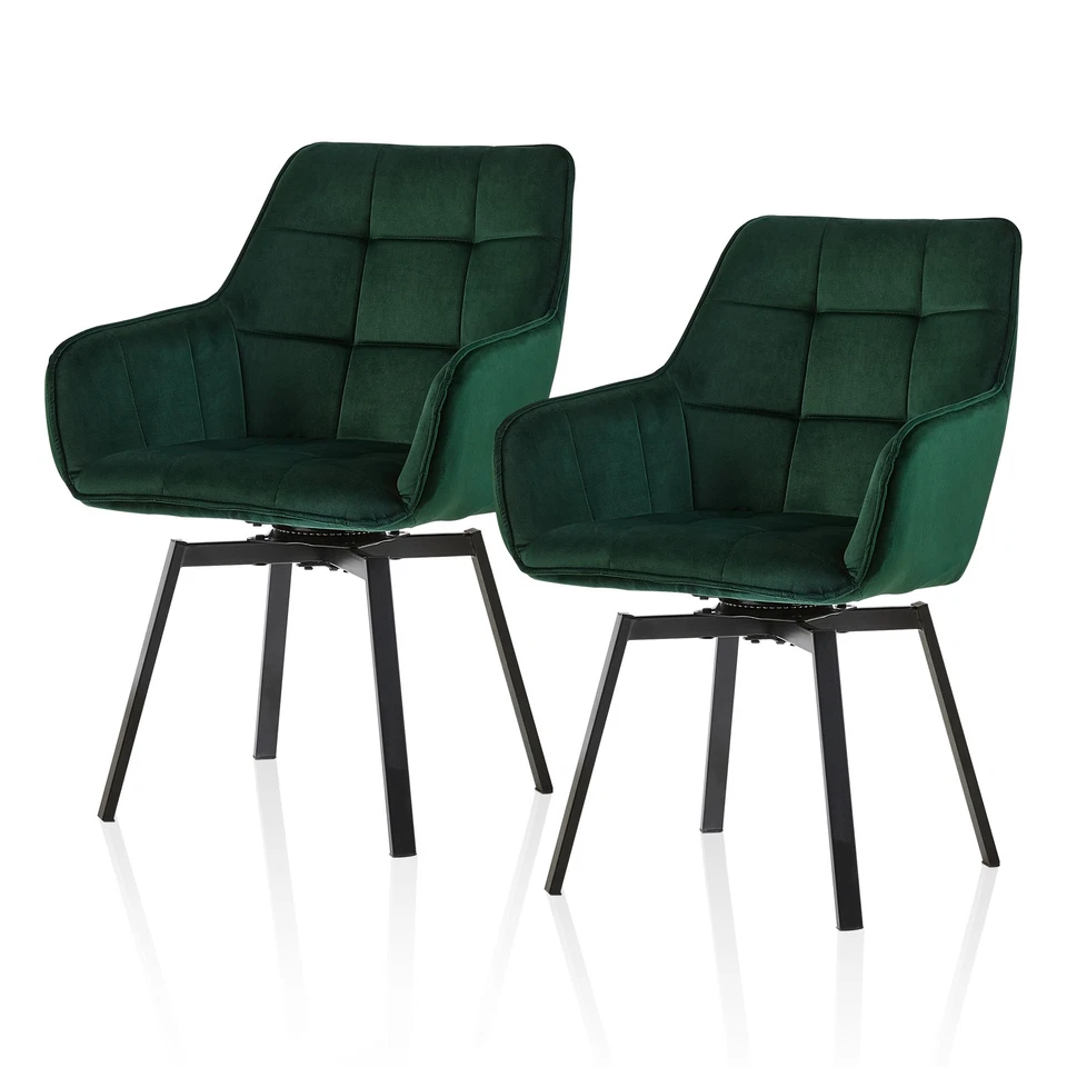 2 x 360 ° поворотный обеденные стулья зеленый бархат черный ножки кухни столовой стул - Изображение 1 из 4