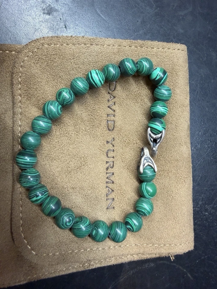 "Brazalete de cuentas espirituales de malaquita DAVID YURMAN 8 mm plata 925 8,5"" precio de venta sugerido por el fabricante 500 USD" Foto 1 de 4