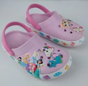 Disney Princess Light Up Crocs Pink Girls Size C12 C 12 w/ Unicorn Charms - Picture 1 of 7
