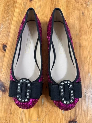 Marc Jacobs Lentejuelas Enclavamiento Arco Ballet Planos Cuero Zapatos Barbie EE. UU. 7 37EU Foto 1 de 4