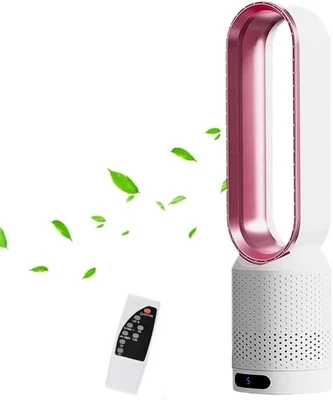 Bladeless Tower Fan 2-in-1 Air Purifier 8-Speed LED Touch Remote Control Pink - Image 1 of 4