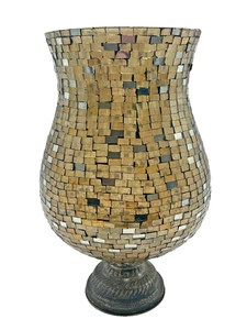 Mosaic Candle Holder Vase Gold Glass Tile - Metal Base | A5T G217 - Picture 1 of 21