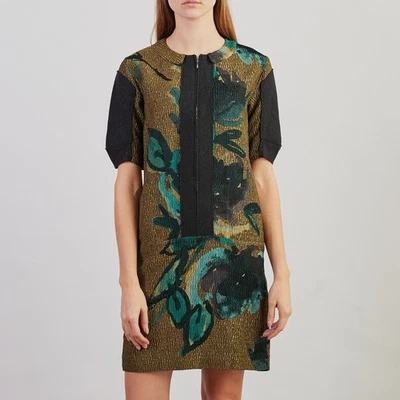 Marni textured floral short sleeve mini shift zipper dress - Image 1 of 4