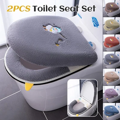 2 peças/conjunto almofada + tampa conjunto de tapete de assento de vaso sanitário universal macio confortável quente \ - Imagem 1 de 4