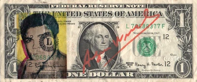 A. WARHOL 1 Dollarnote Original SIGNIERT + SKIZZIERT + US - Stempel - Bild 1 von 4