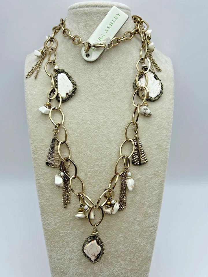 Laura Ashley длинный белый бирюзовый ожерелье подпись ярлык и ценник на изделие - Изображение 1 из 2