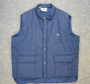 VINTAGE Lacoste Izod Vest Men XL Blue Puffer Quilted Zip Snap Pockets 80s Taiwan - Picture 1 of 16