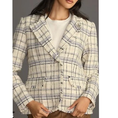 Blazer Anthropologie Tweed Bolsillo con Solapa NUEVO Marfil Talla M Foto 1 de 4