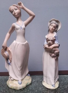 2 Vintage Tengra Spain Porcelain Figures Lady With Dog And Hat - Picture 1 of 6