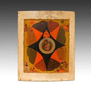 RUSSISCHE IKONE THEOTOKOS BRENNENDER BUSCH ERSTE LEKTION EXODUS BEMALTE HOLZTAFEL - Bild 1 von 7