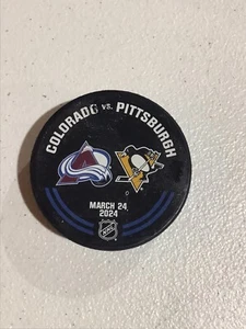 COLORADO AVALANCHE Vs PITTSBURGH PENGUINS 3/24/24 Official Warmup Puck - Picture 1 of 2