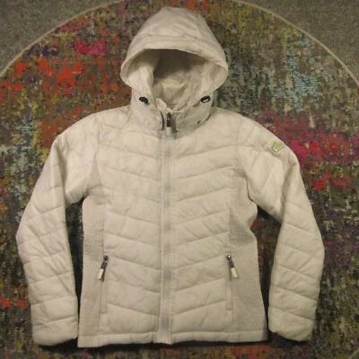 Superdry Fuji пуховик куртка женщин M белый двойной молнии съемный капюшон пятно * - Изображение 1 из 4