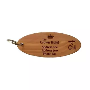 Cedar wooden engraved personalised hotel key fobs tags - Picture 1 of 12