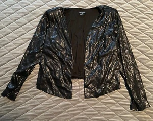 City Chic Jacket Blazer Womens Size S 16 Black Metallic Open Front Party EUC - Picture 1 of 7