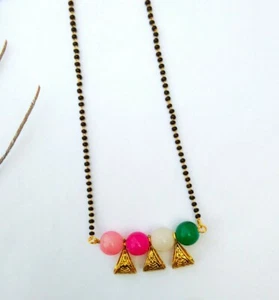 Indian Ethnic 20" Golden Black Beads Chain Wedding Mangalsutra Necklace Jewelry - Picture 1 of 12