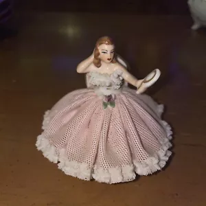 Dresden Porcelain Lace Seated Lady with Hand Mirror - Picture 1 of 9