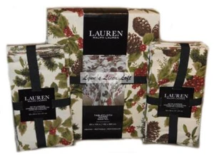 RALPH LAUREN Pine Cones & Berries TABLECLOTH & 8 NAPKIN SET OBLONG 60 X 104 - Picture 1 of 6