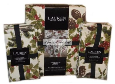 RALPH LAUREN Pine Cones & Berries TABLECLOTH & 8 NAPKIN SET OBLONG 60 X 104 - Image 1 of 4