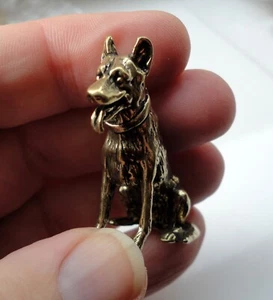 Old Stock Small Brass Mini Dog Statue Sitting Ornament Alsatian German Shepherd - Picture 1 of 6