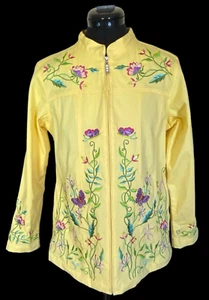 Quacker Factory Women’s Sz Small Embroidered Beaded Yellow Jacket Full Zip - Picture 1 of 14