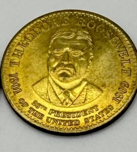 1992 Shell Oil Presidential Coin Game Token Brass- T Roosevelt - Picture 1 of 1