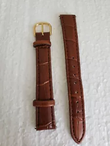 Brown Leather Croco Watchband 14mm - Long Length - Picture 1 of 2