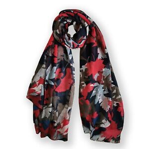 Foliage Botanical Maple Leaf Print Soft-touch Scarf (Mustard/Red) -UK Shipping 