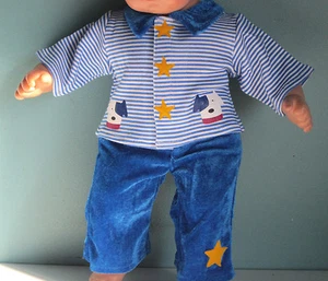 ADORABLE !! TENUE PANTALON BLEU chiot chien aux yeux patchs convient à Bitty Baby/Twins - Photo 1/2