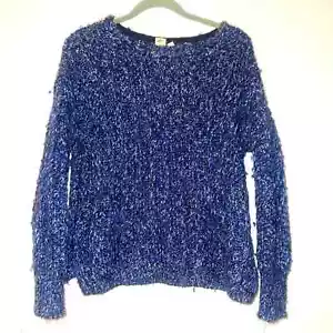 Gap Pullover Damen M Wolle Alpaka marmoriert hoch niedrig kabelgebunden Strickpullover Crew blau - Bild 1 von 5
