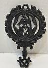 Vintage Wilton Small Cast Iron Footed Trivet Wall Hanging Bird Heart  5.25 x 3"