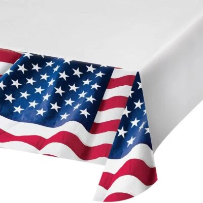 Patriotic Flag Tablecover Plastic 54 x 102 July 4th Stars Stripes - Image 1 of 3