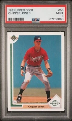 Pack de 2 cartas Chipper Jones Rookie - PSA 9's.  1991. Cubierta superior #55 y puntuación #671 Foto 1 de 4