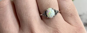 Fire Opal Marcasite Gemstone Ring 925 Sterling Silver Size 10.5 Crystal - Picture 1 of 5