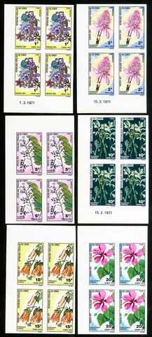 Congo Stamps # J46-51 MNH XF Early Flowers Imperforate Blocks Cover