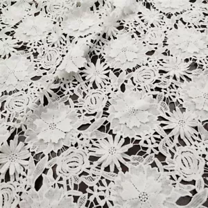 1 Yard Lace Fabric Floral Hollowed Embroidery Guipure Fabric DIY Dresses Clothes - Picture 1 of 8
