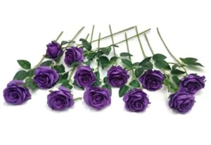 12 pcs Artificial Roses Flowers Long Stem Fake Silk Rose for Home Purple - Picture 1 of 7
