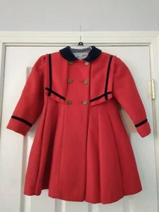Child's Rothschild Wool Red Sailor Coat Navy Velvet Double Breasted Military - Picture 1 of 12