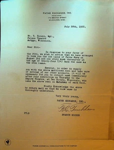 Membrete Pathe Exchange 28 de julio de 1922 Pedidos de noticias Pathe - Imagen 1 de 1