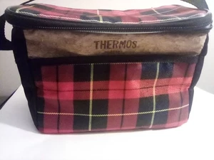 Thermos Red Tartan Plaid Insulated Collapsable Lunchbox with Strap FREE  SHIP - Picture 1 of 3