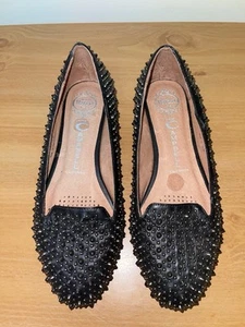 NEW Jeffrey Campbell Martini Silver Spiked Black Leather Ballet Flats Sz 8.5 - Picture 1 of 10