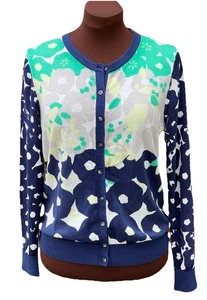 NWT Old Navy 100%Cotton Cardigan M Long Sleeve Navy/Green/Beige Floral Print - Picture 1 of 13