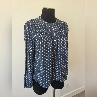 Blusa Campesina Downeast Top Azul Floral Cottagecore Pradera Boho Victoriana Pequeña Foto 1 de 4