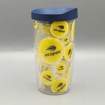 RARO US OPEN TENNIS Ball TERVIS Vaso Transparente con Tapa Azul 16 OZ Hecho en EE. UU. Foto 1 de 4
