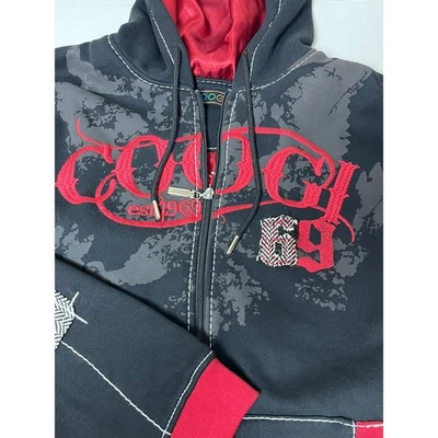 Coogi Para Hombres 3XL Sudadera con Capucha Cremallera Completa Negro Rojo Costuras Estampado Gráfico Y2K Foto 1 de 4