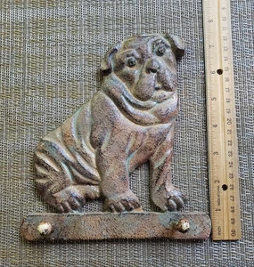 Cast Iron Bull  Dog Pug Wall 2 Hooks Leash Keys 7.7x6.5 - Picture 1 of 2