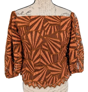 EVA FRANCO Top Blouse SZ XL 36" Bust Bronze Brown Metallic Fabric Puff Sleeves - Picture 1 of 12