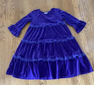 Hanna Andersson Purple Grape Velour Ruffle Love To Twirl Dress 140 Girls 10 EUC! - Image 1 of 4