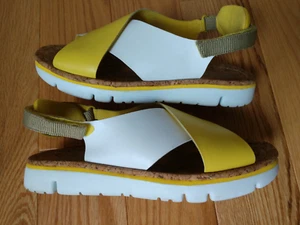 Camper Oruga Sandals Women's 39 EU Yellow White Leather Cross Strap Comfort - Picture 1 of 8