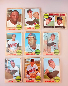 Lot of 9 1968 Topps BALTIMORE ORIOLES  vintage cards, PAUL BLAIR, FRANK ROBINSON